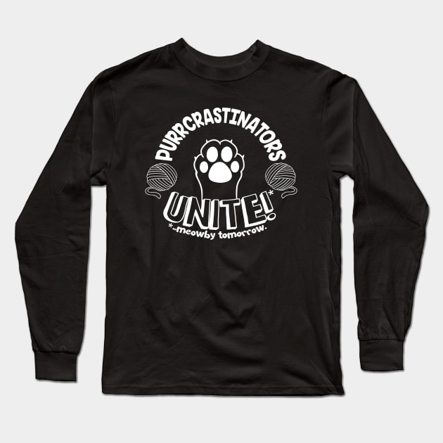 Lazy cat lovers tee - Purrcrastinators unite! Long Sleeve T-Shirt by miryinthesky